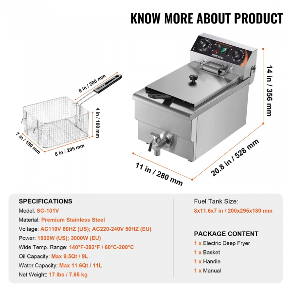 kommerzielle fritteuse 9l mit timer 1500w