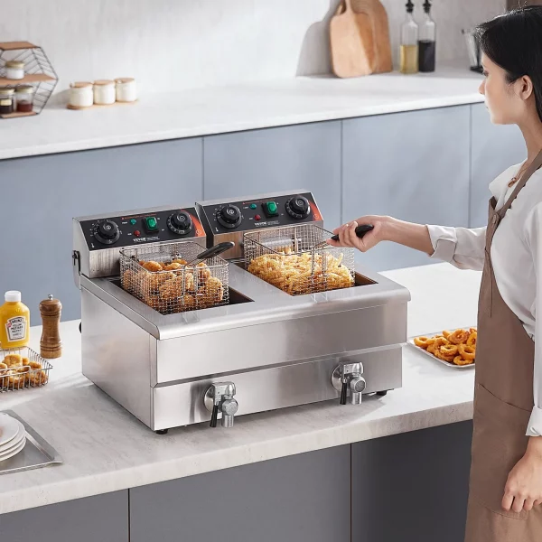 profi doppel fritteuse 2x12l edelstal | timer & thermostat
