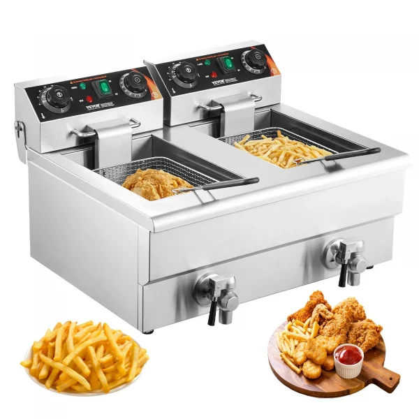 profi doppel fritteuse 2x12l edelstal | timer & thermostat