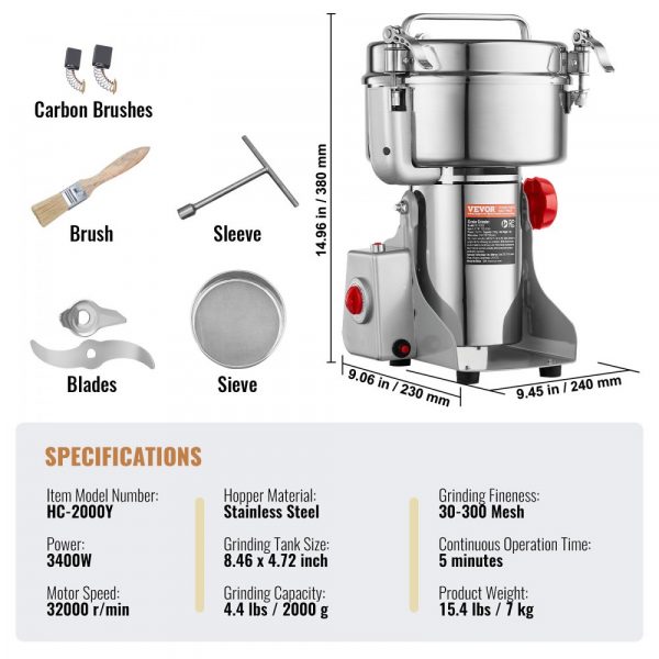 elektrische getreidemühle 2 kg, 3400 w