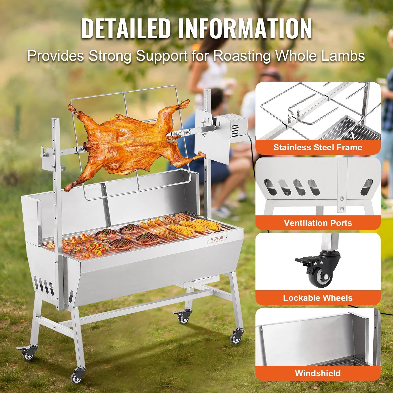 lammgrill spanferkelgrill edelstahl bbq drehspießgrill 61kg mit motor & windschutz lammgrill spanferkelgrill edelstahl bbq drehspießgrill 61kg mit motor & windschutz