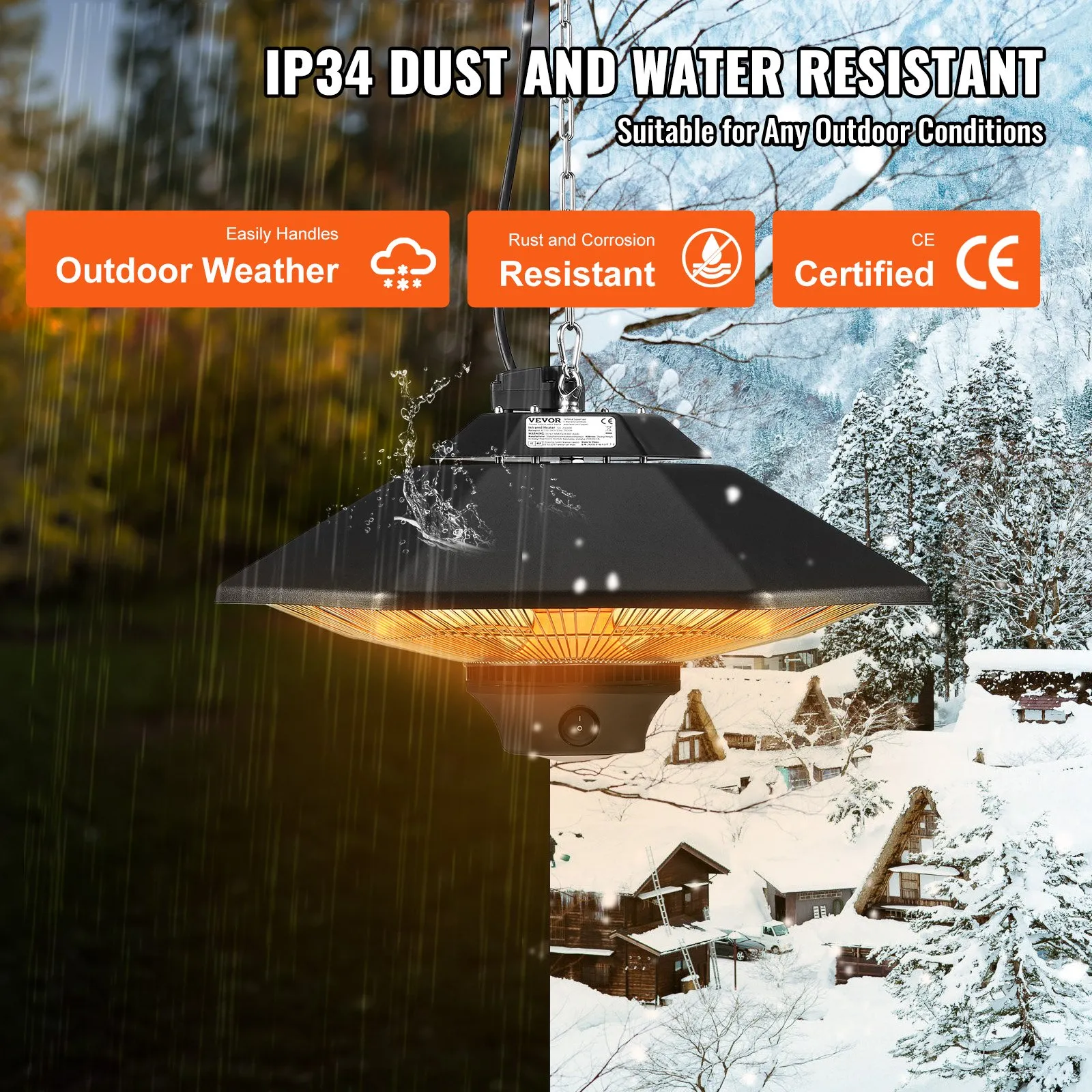 deckenheizstrahler 2000w mit fernbedienung & led, ip34, 3 stufen, für terrasse & innen deckenheizstrahler 2000w mit fernbedienung & led, ip34, 3 stufen, für terrasse & innen