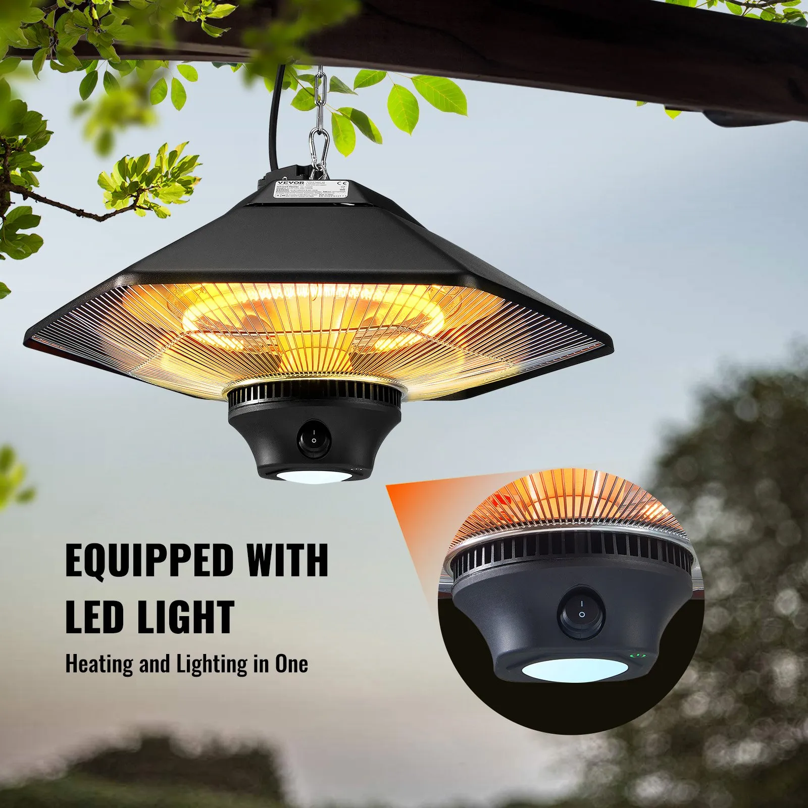 deckenheizstrahler 2000w mit fernbedienung & led, ip34, 3 stufen, für terrasse & innen deckenheizstrahler 2000w mit fernbedienung & led, ip34, 3 stufen, für terrasse & innen