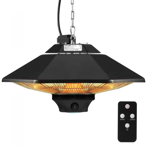 deckenheizstrahler 2000w mit fernbedienung & led, ip34, 3 stufen, für terrasse & innen