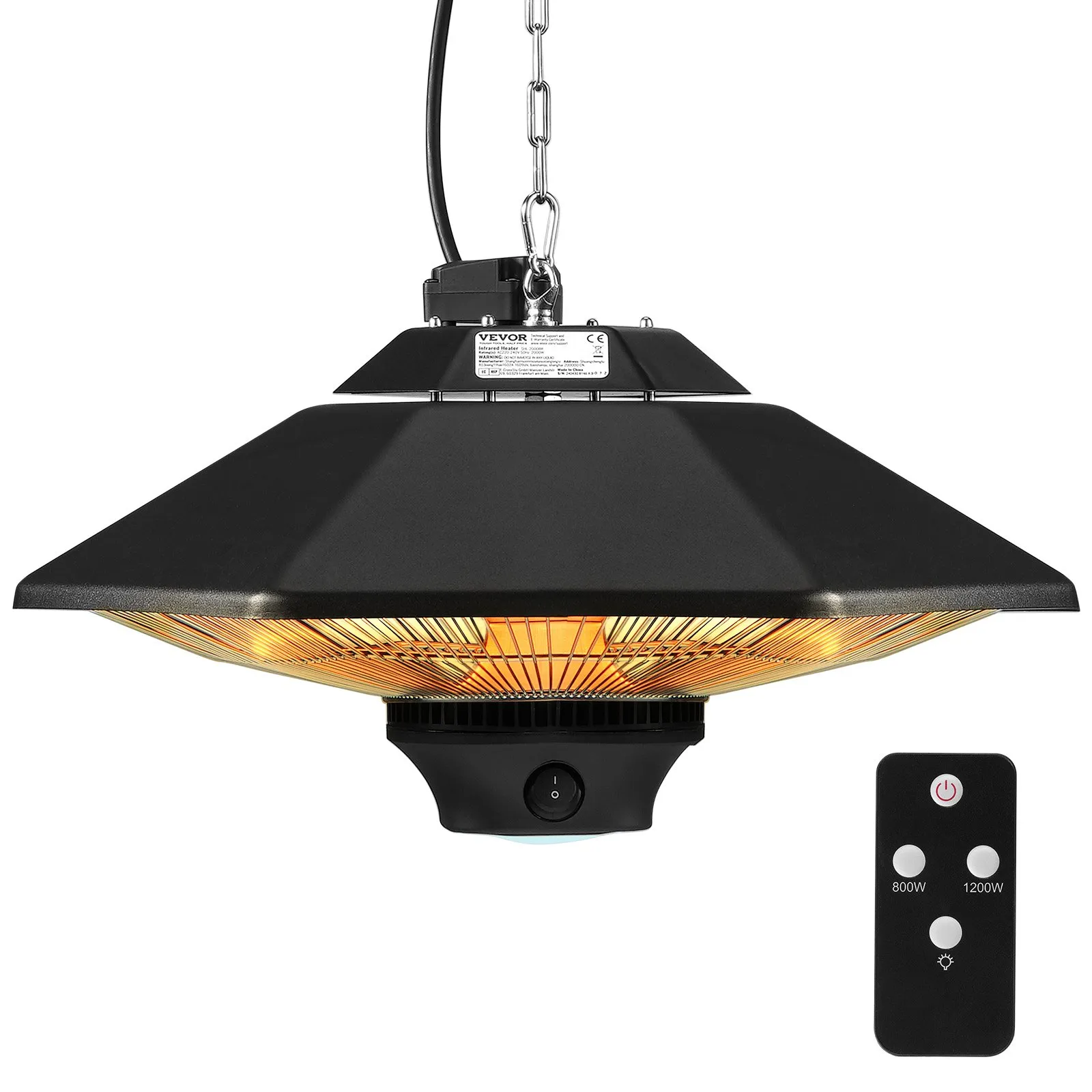 deckenheizstrahler 2000w mit fernbedienung & led, ip34, 3 stufen, für terrasse & innen deckenheizstrahler 2000w mit fernbedienung & led, ip34, 3 stufen, für terrasse & innen