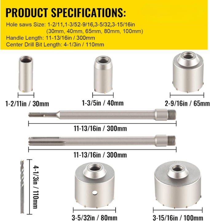 beton bohrkronen 30 100mm set 11 tlg. mit sds plus & max adapter dosensenker beton bohrkronen 30 100mm set 11 tlg. mit sds plus & max adapter dosensenker