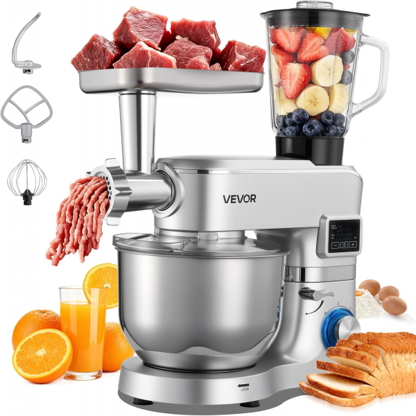 multifunktionale küchenmaschine elektrisch 1500 w mit edelstahlschüssel 5,7 l & mixbecher 1,5 l