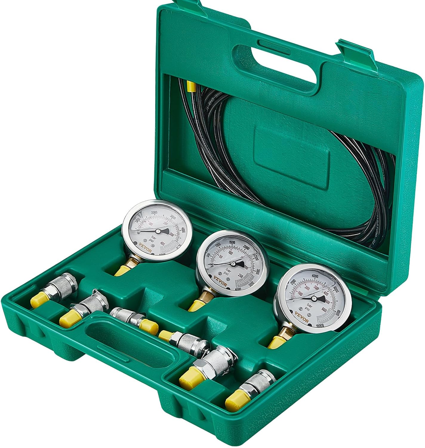 hydraulikdruck testset 250/400/600 bar 3 manometer 6 11 kupplungen 3 schläuche hydraulikdruck testset 250/400/600 bar 3 manometer 6 11 kupplungen 3 schläuche