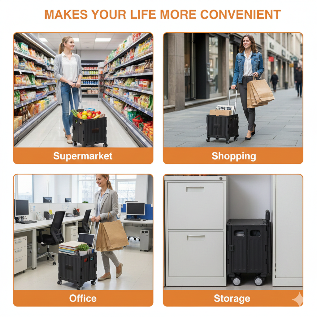 einkaufswagen klappbar 49,8 kg traglast trolley mit pp korb & gummirädern einkaufswagen klappbar 49,8 kg traglast trolley mit pp korb & gummirädern