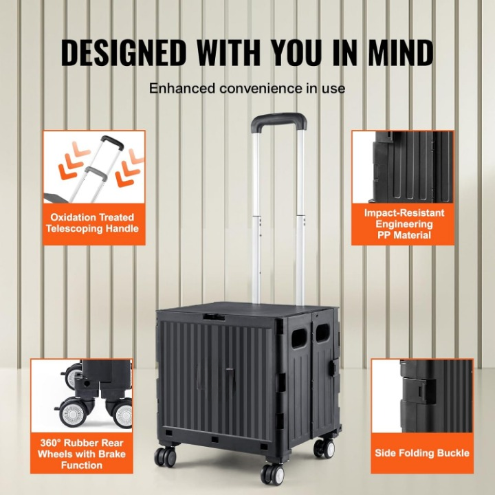 einkaufswagen klappbar 49,8 kg traglast trolley mit pp korb & gummirädern einkaufswagen klappbar 49,8 kg traglast trolley mit pp korb & gummirädern