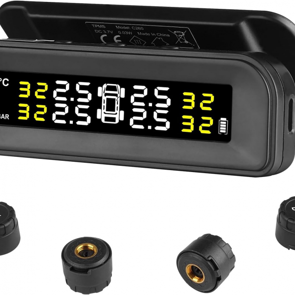 vevor reifendrucküberwachungssystem für wohnmobile, 7,3–87 psi anhänger tpms, universelles kabelloses autoalarmsystem, wasserdichtes tpms sensorset mit solarladung 4 sensoren 5 alarmmodi