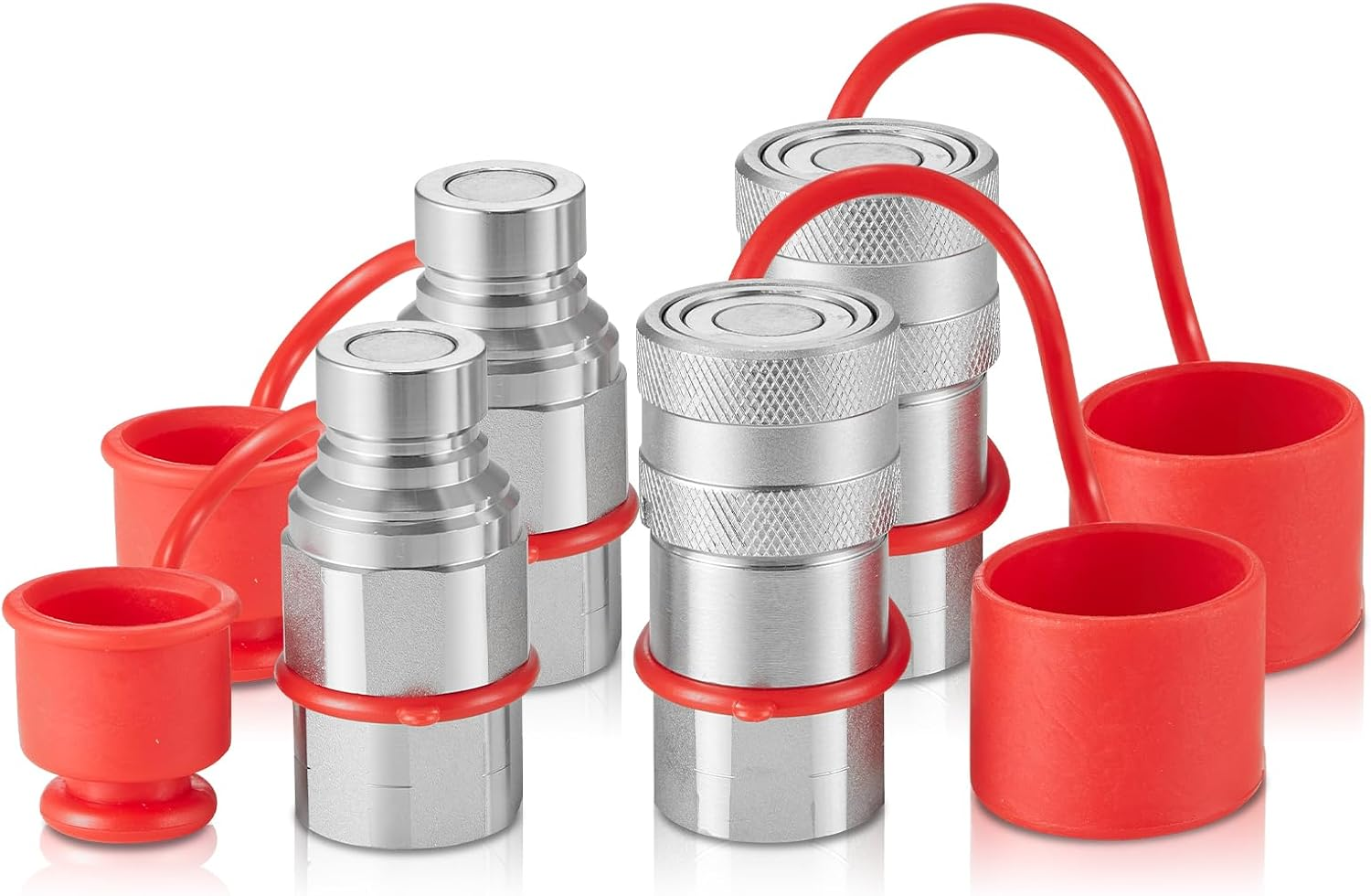 1/2" npt hydraulik flachkupplungen kompaktlader schnellkupplung 4 staubkappen 1/2" npt hydraulik flachkupplungen kompaktlader schnellkupplung 4 staubkappen