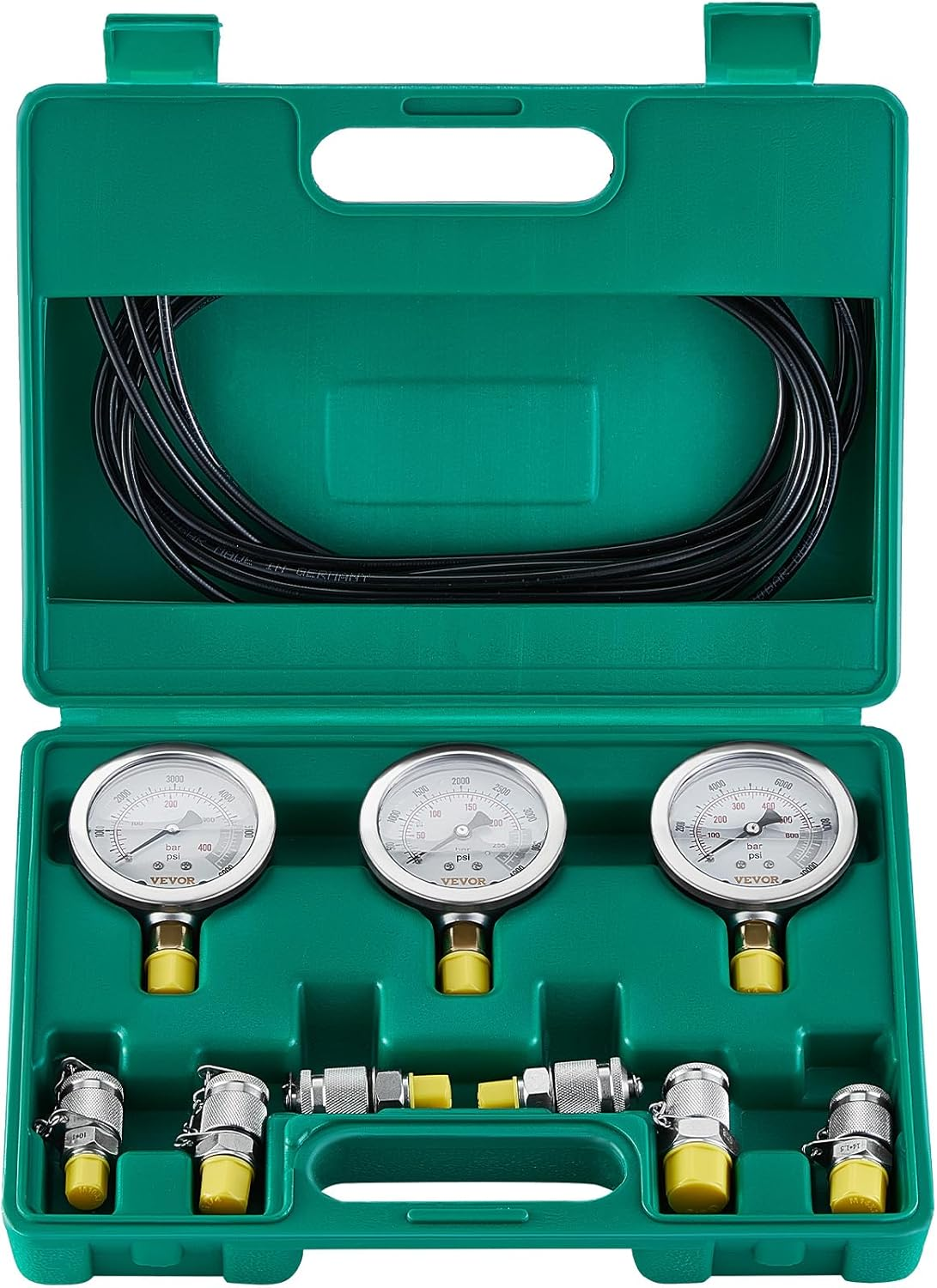 hydraulikdruck testset 250/400/600 bar 3 manometer 6 11 kupplungen 3 schläuche hydraulikdruck testset 250/400/600 bar 3 manometer 6 11 kupplungen 3 schläuche