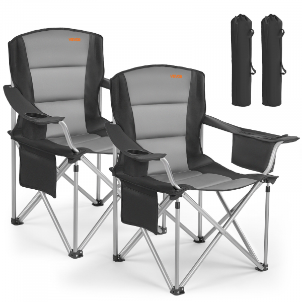 2x xxl camping klappstuhl 204kg | outdoor angelstuhl mit armlehne & halter