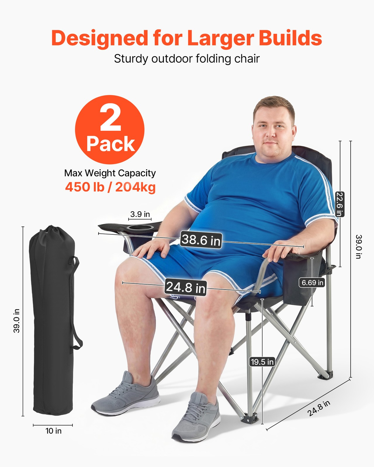 2x xxl camping klappstuhl 204kg | outdoor angelstuhl mit armlehne & halter 2x xxl camping klappstuhl 204kg | outdoor angelstuhl mit armlehne & halter