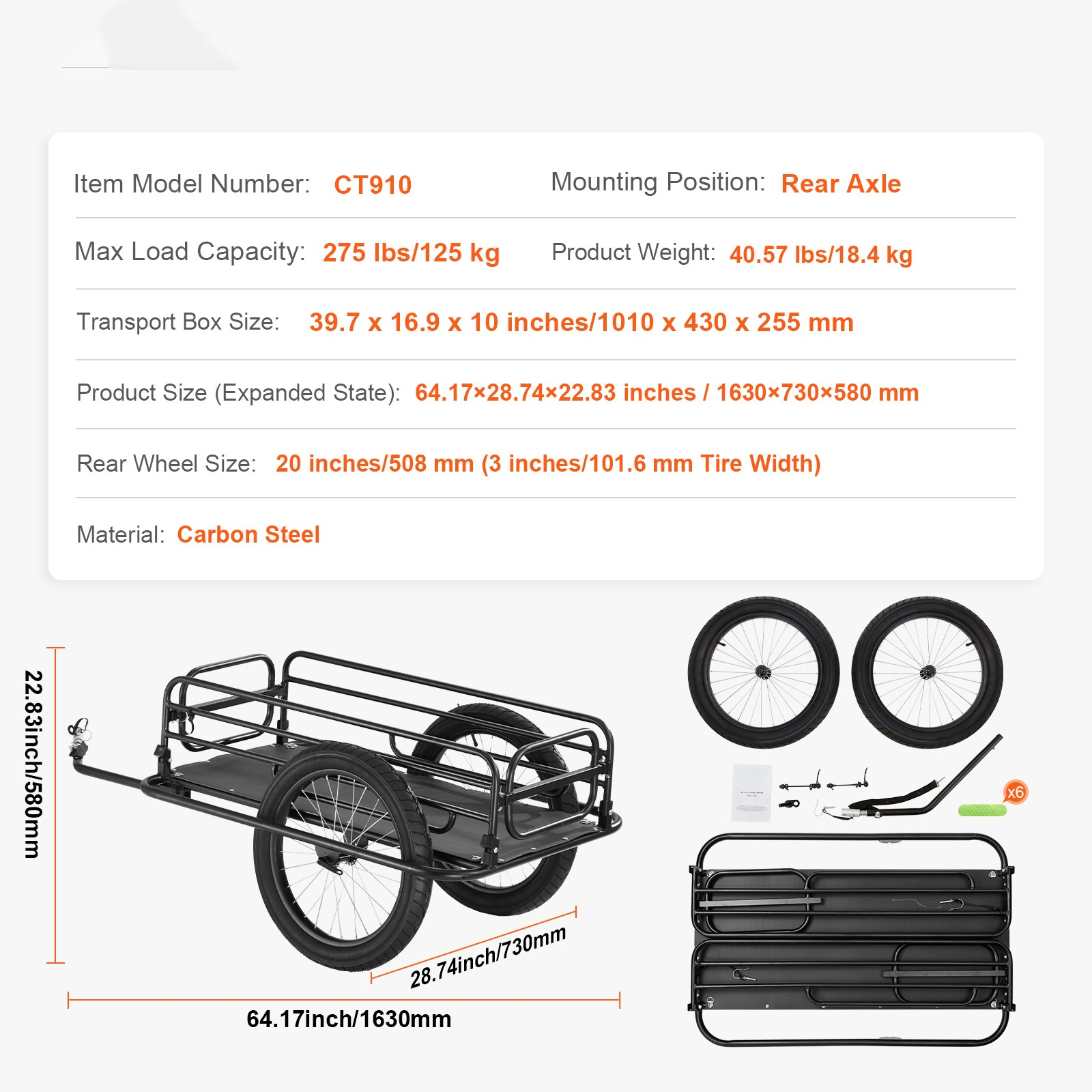 fahrradanhänger 125 kg faltbar transportanhänger 20 zoll karbonstahl fahrradanhänger 125 kg faltbar transportanhänger 20 zoll karbonstahl