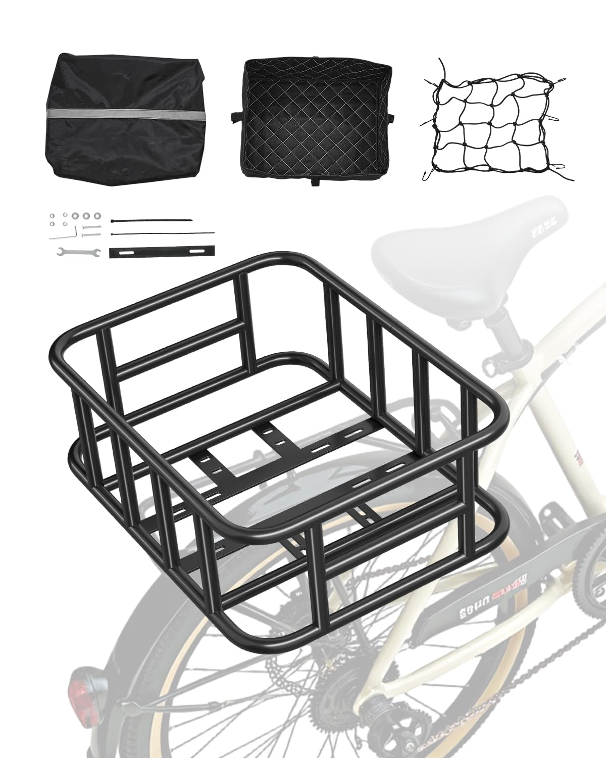 fahrradkorb hinten gepäckträger 435x330x155 mm mit gepäcknetz fahrradkorb hinten gepäckträger 435x330x155 mm mit gepäcknetz