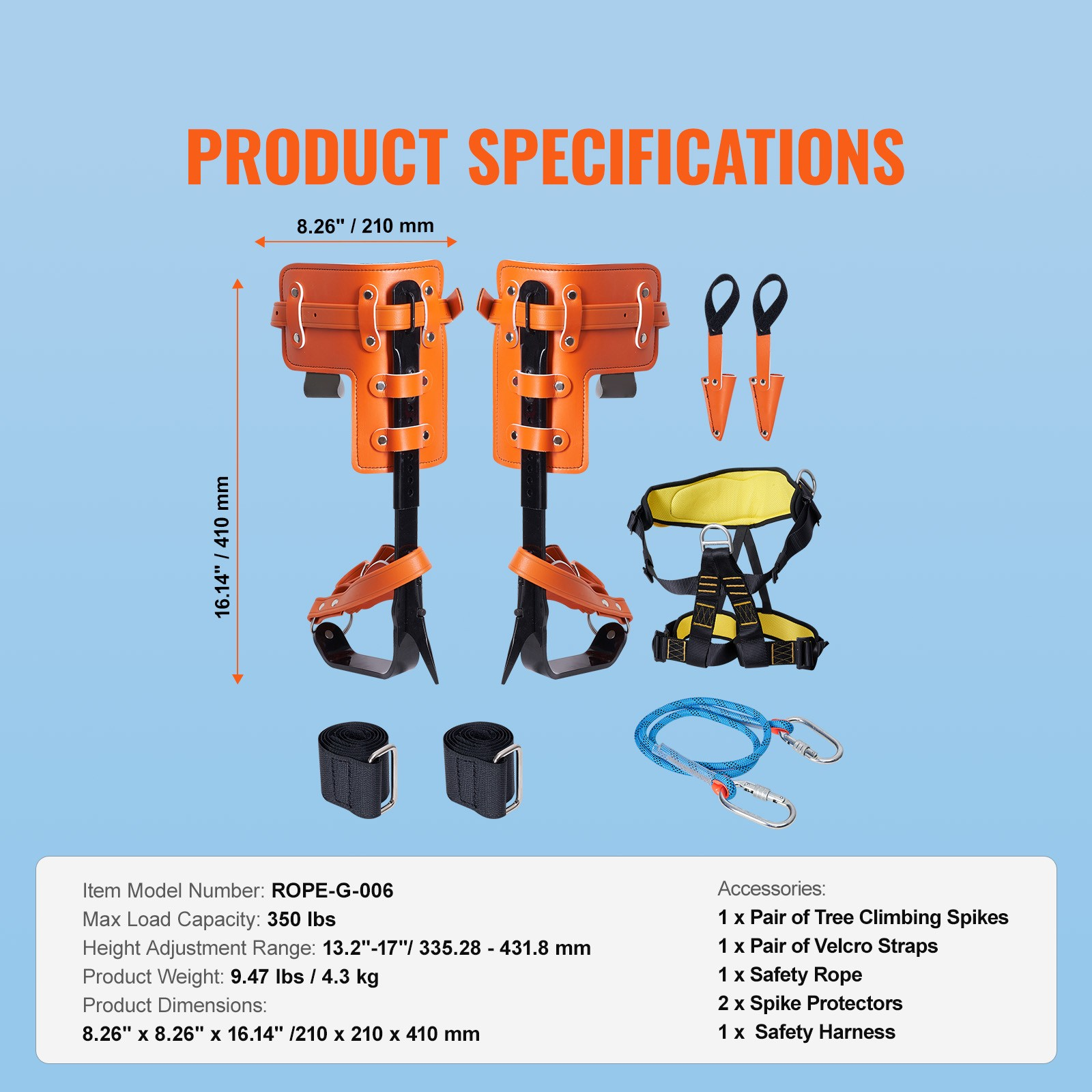 baumsteigeisen steigeisen baumklettern orange ausrüstung 335–432 mm baumsteigeisen steigeisen baumklettern orange ausrüstung 335–432 mm