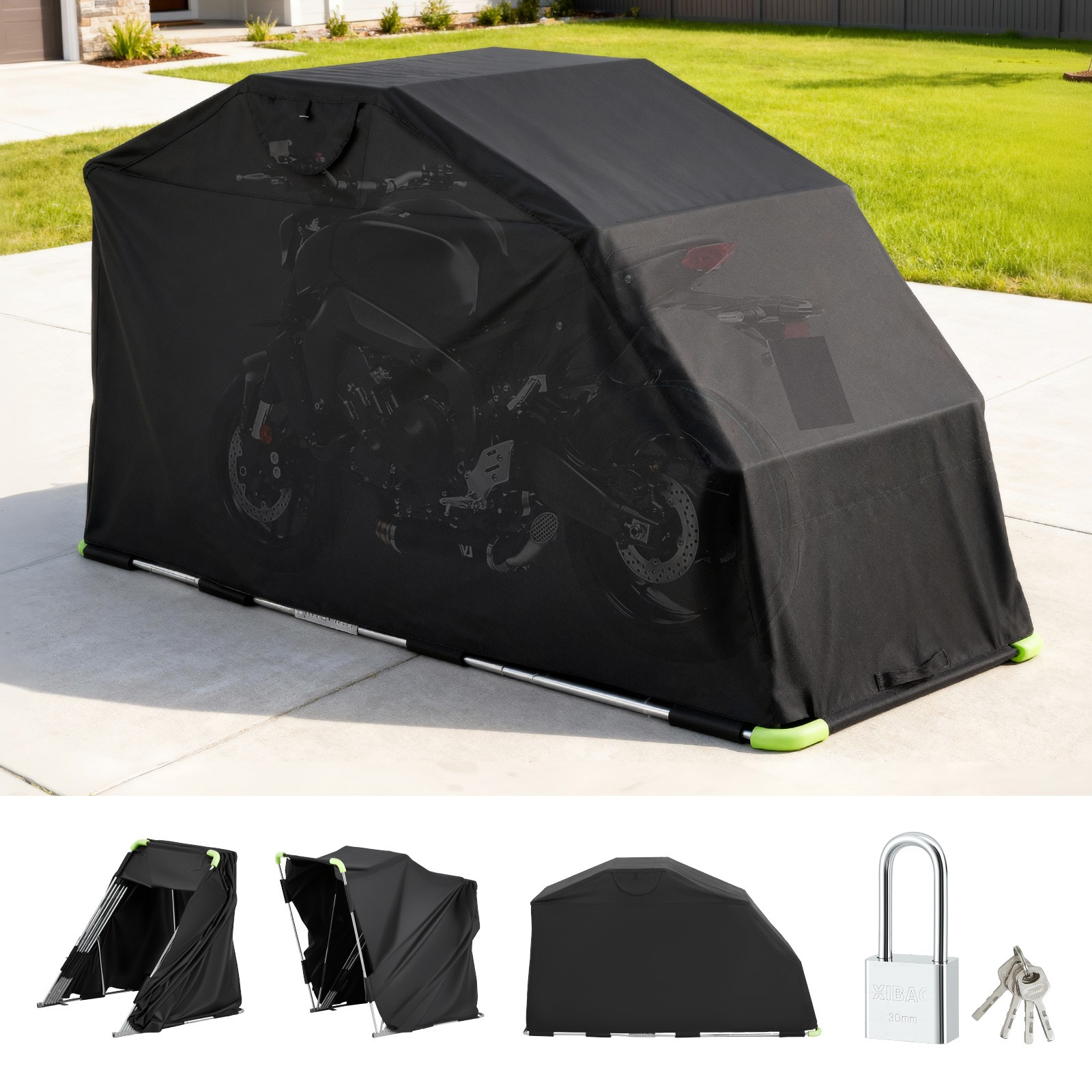motorrad zeltgarage 279x109x160 cm allwetter schutz faltgarage mit schloss motorrad zeltgarage 279x109x160 cm allwetter schutz faltgarage mit schloss