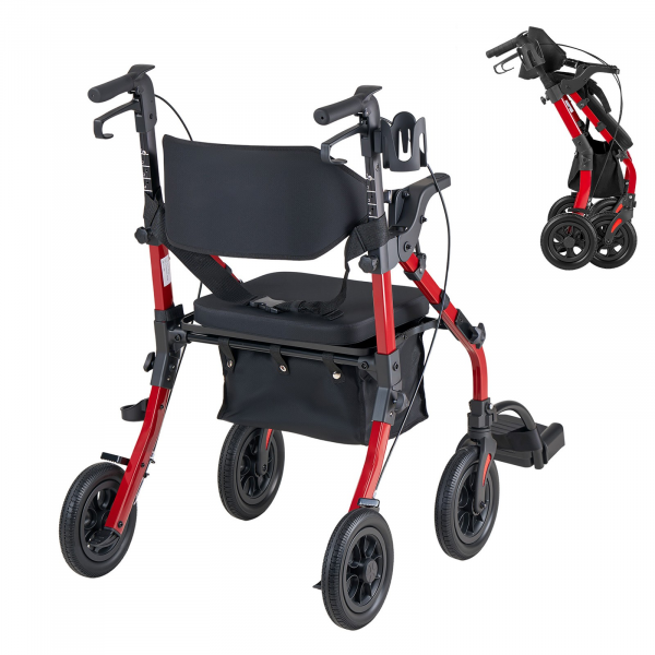 2in1 rollator faltbar mit sitz leicht gehhilfe höhenverstellbar bis136kg rot
