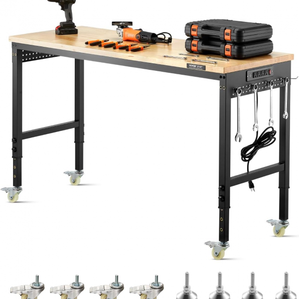 werkbank 1524x559mm höhenverstellbar 907kg arbeitstisch steckdose rollen