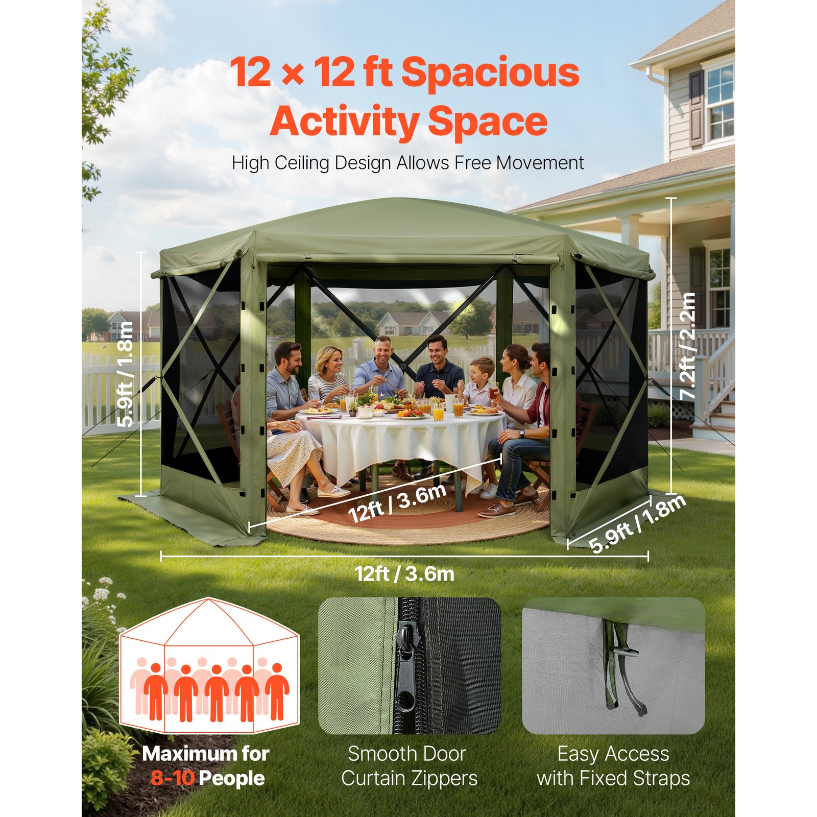 großer pop up pavillon 6 seitig 3,6×3,6m abnehmbares dach 8–10 personen großer pop up pavillon 6 seitig 3,6×3,6m abnehmbares dach 8–10 personen