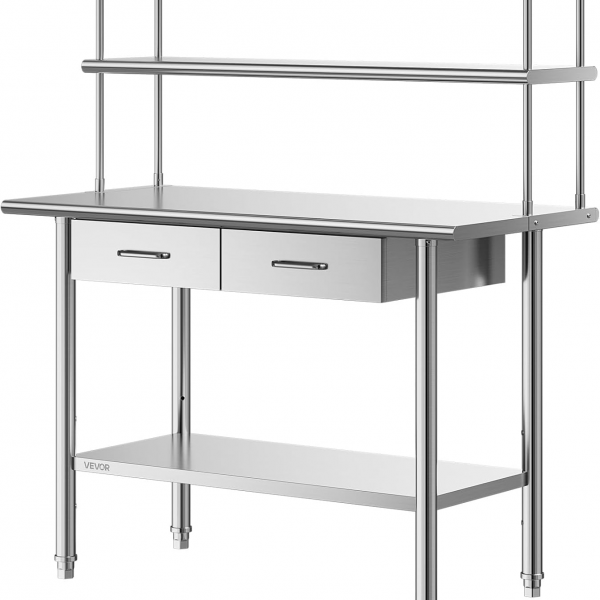 profi gastro arbeitstisch edelstahl 122x61cm mit 2 schubladen aufsatzregal